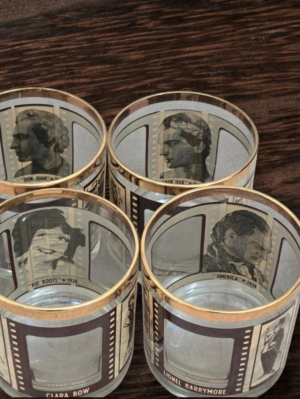 Vintage Houze Art Roaring Twenties Peek-a-boo low ball glasses Set of FOUR